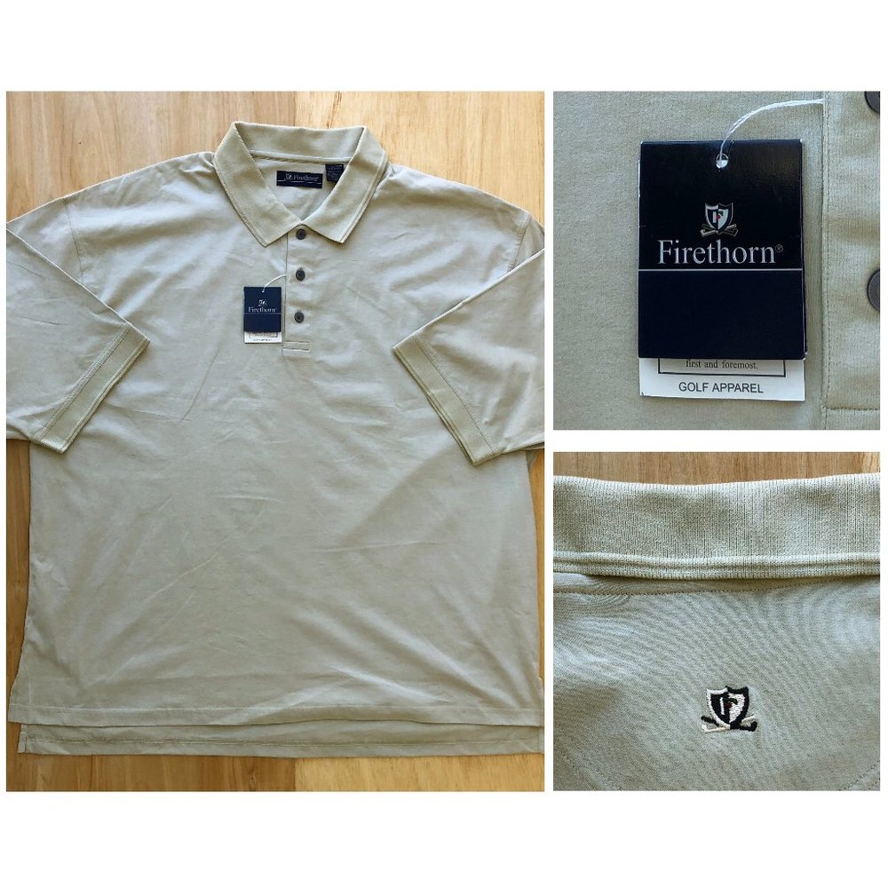 New FIRETHORN Men’s Khaki Green Short Sleeve Soft Cotton Suede Golf Polo XXXL